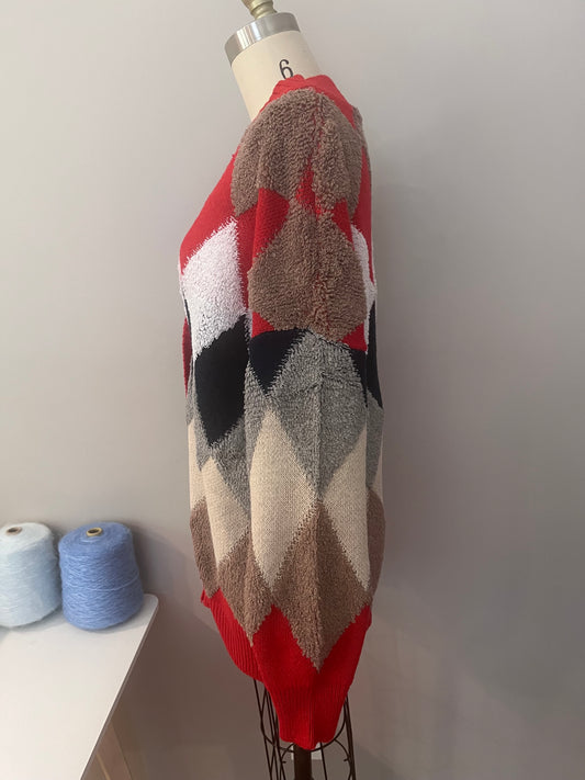 Argyle pattern oversized cardigan