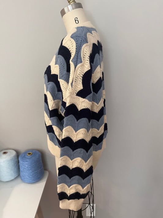 Multi-tone scallop sweater