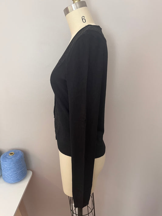 Black lace panel cardigan