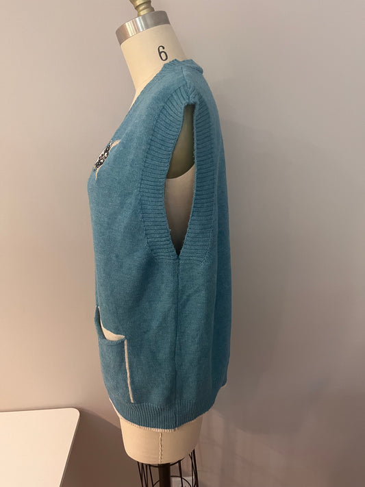 Steel blue cat patch knit vest