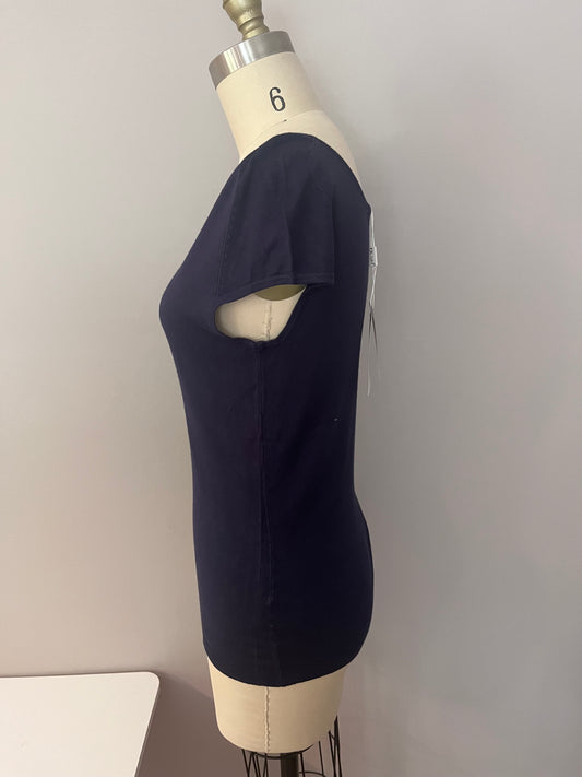 Navy blue V-neck knit top