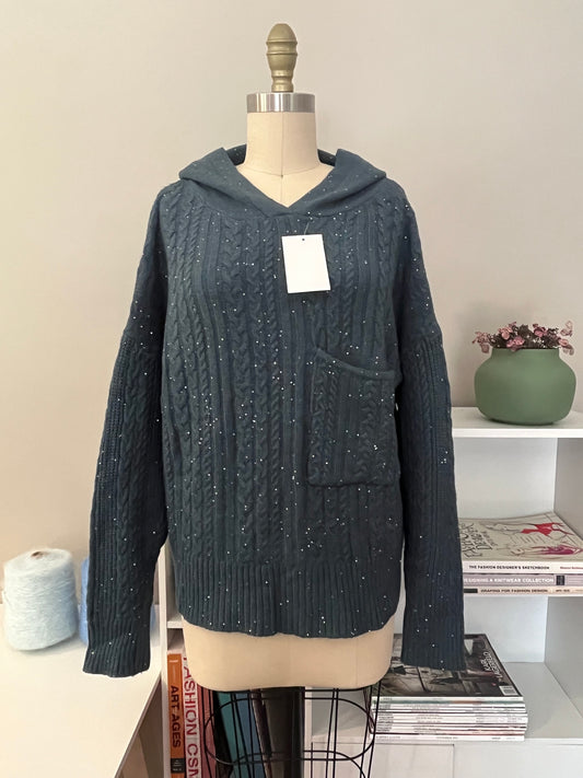 Shimmer cable knit hoodie sweater