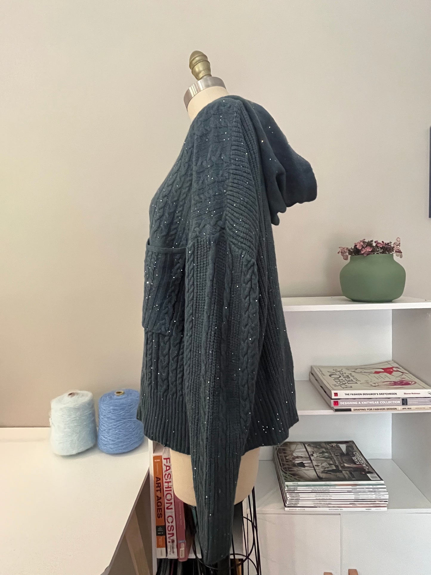 Shimmer cable knit hoodie sweater