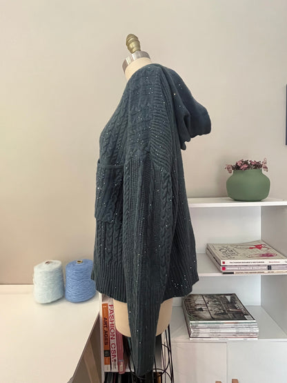 Shimmer cable knit hoodie sweater
