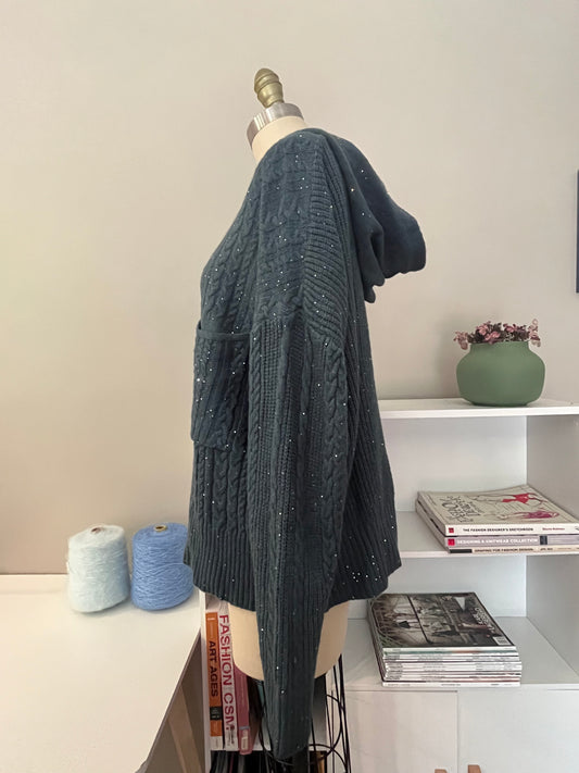 Shimmer cable knit hoodie sweater
