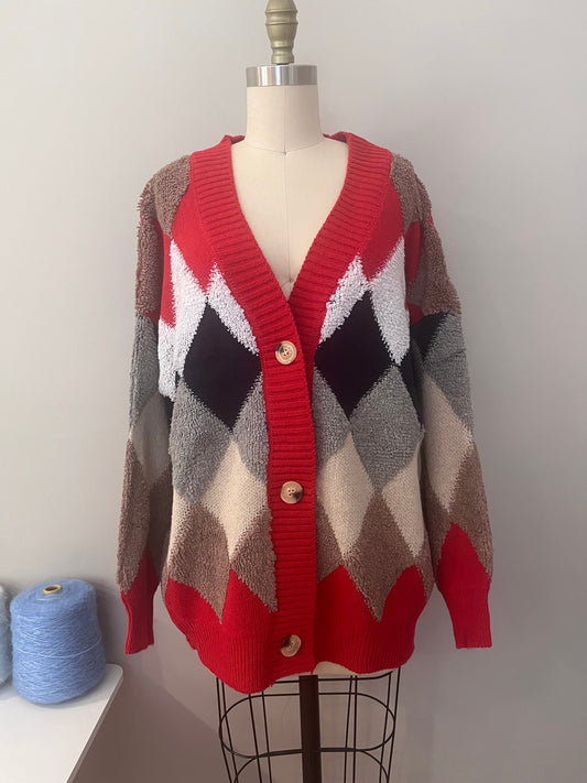 Argyle pattern oversized cardigan