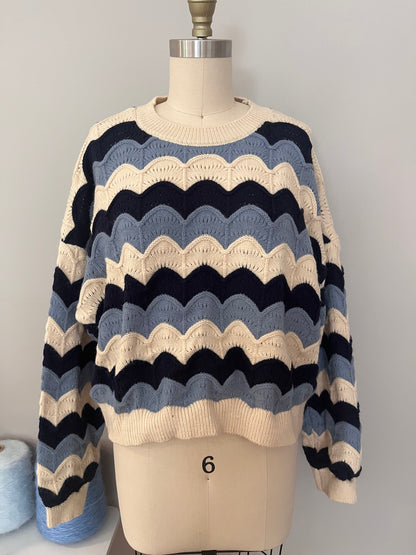 Multi-tone scallop sweater