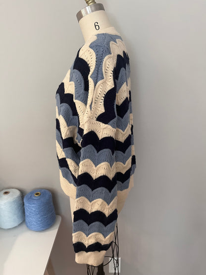Multi-tone scallop sweater