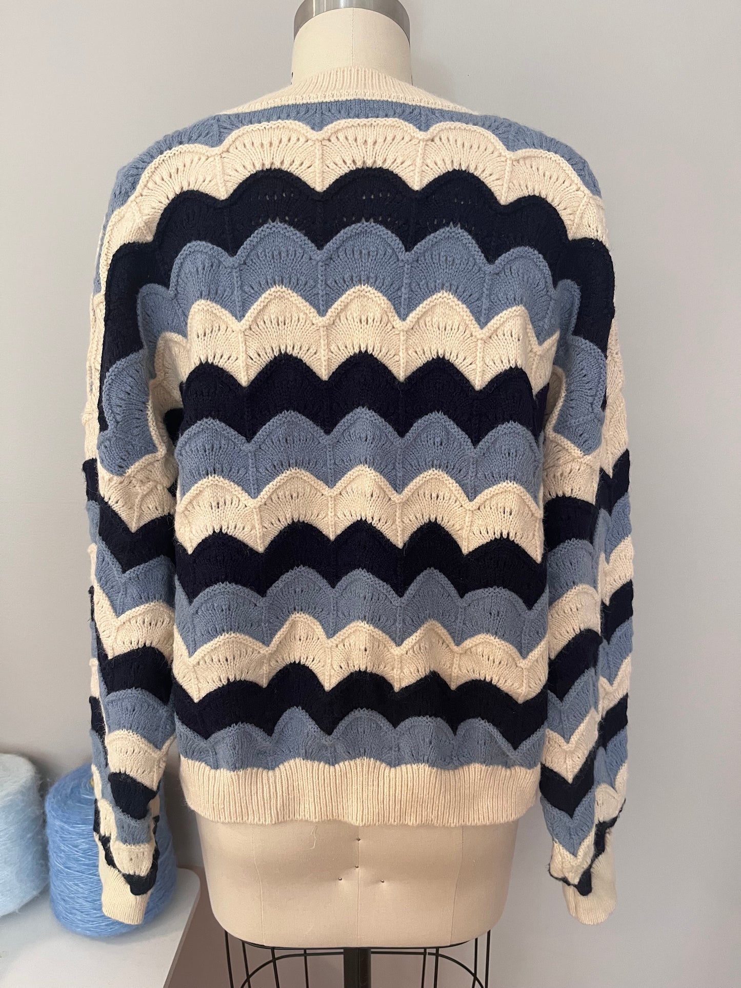 Multi-tone scallop sweater