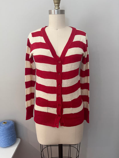 Stripe waffle knit cardigan