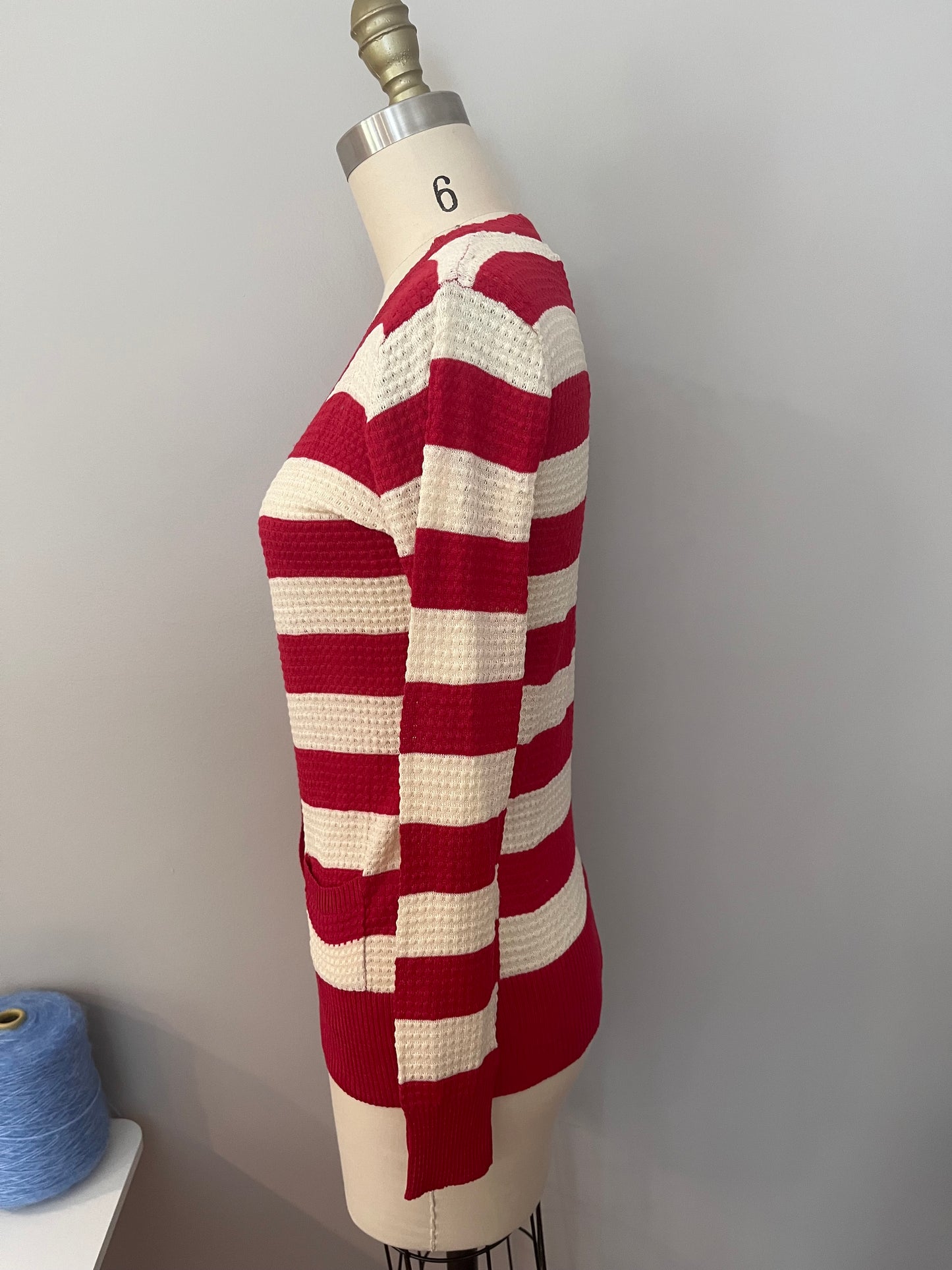 Stripe waffle knit cardigan