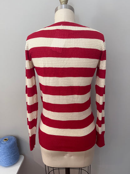 Stripe waffle knit cardigan