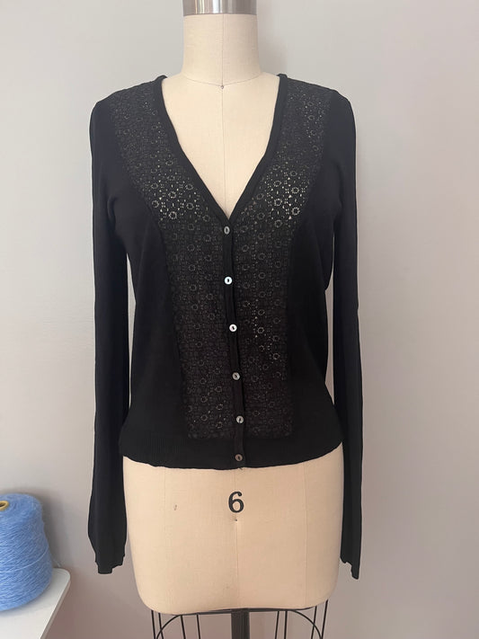Black lace panel cardigan