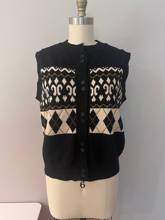 Vintage argyle crest knit vest