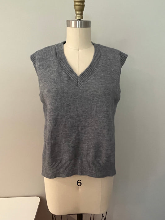 Grey V-neck knit vest