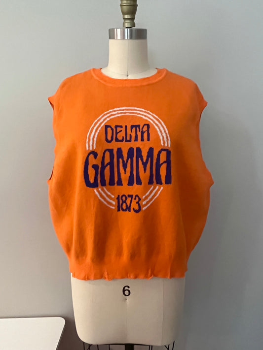 Orange knit vest with ribbed trim