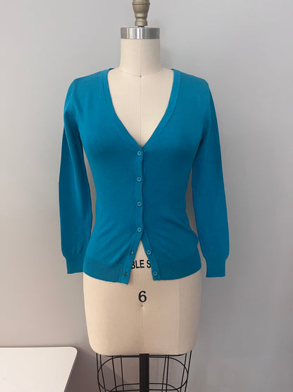 Teal blue classic cardigan