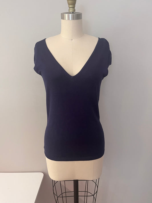 Navy blue V-neck knit top