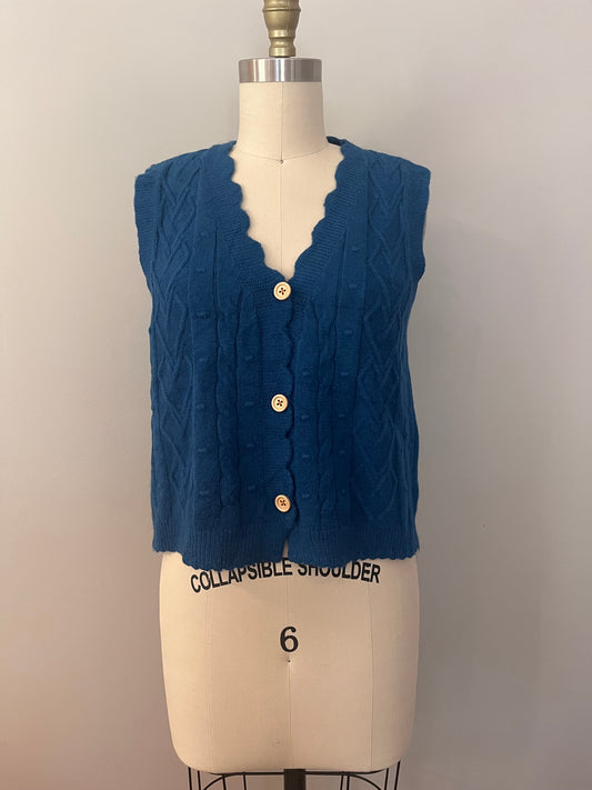 Teal cable knit vest