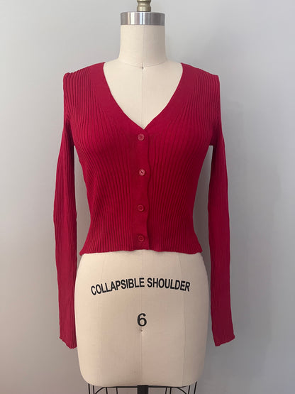 Red ribbed cardigan