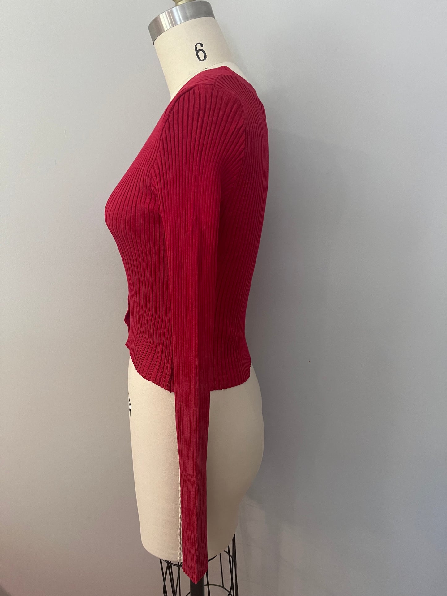 Red ribbed cardigan