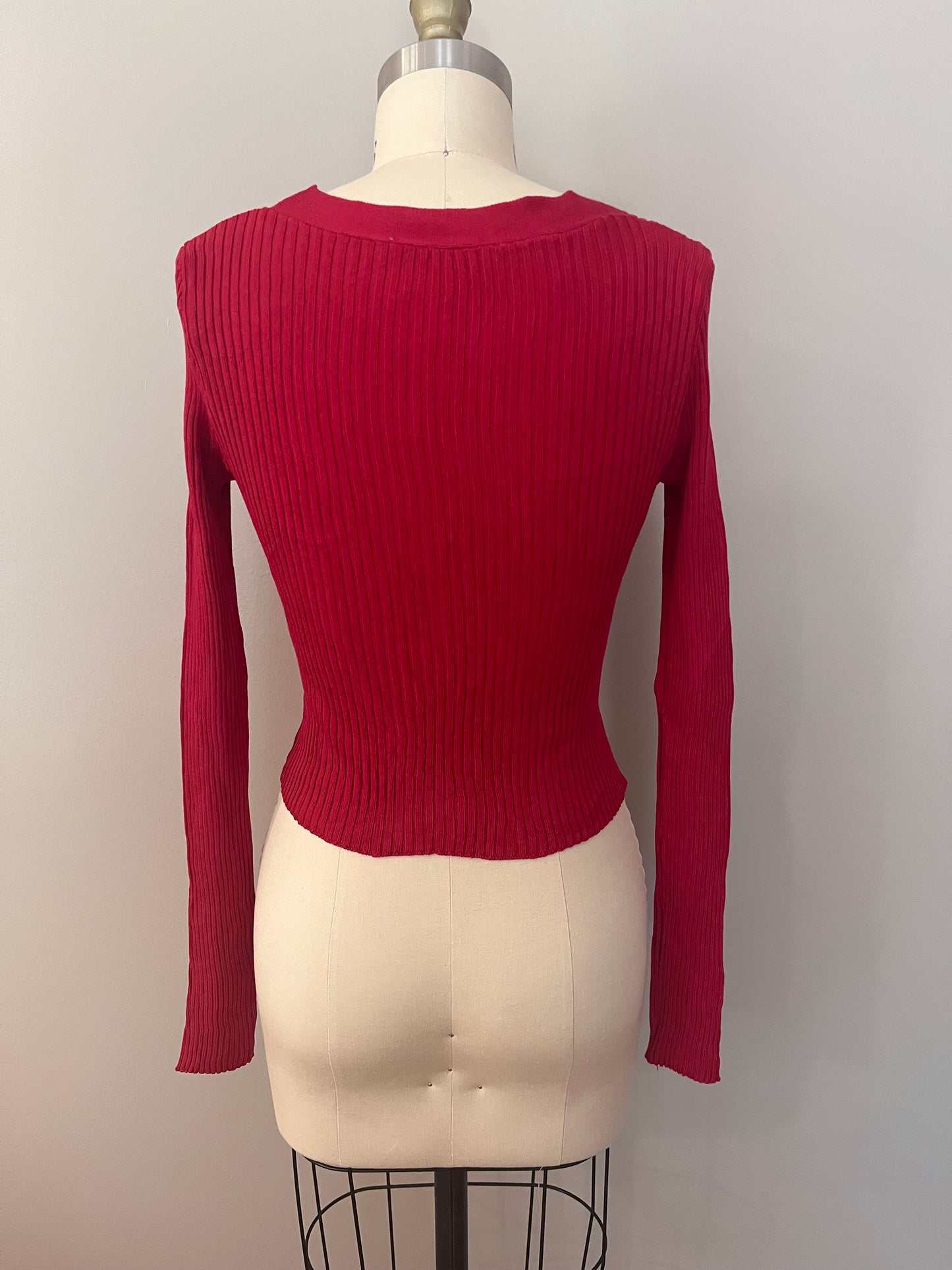 Red ribbed cardigan