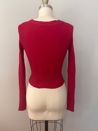 Red ribbed cardigan