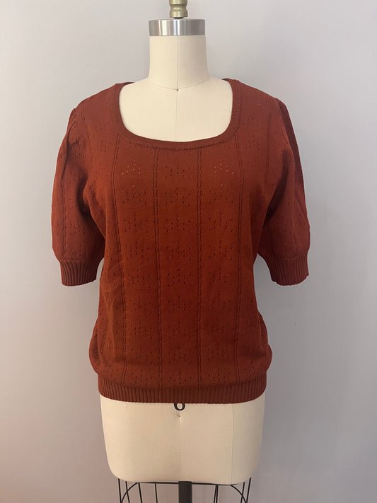 Pointelle puff-sleeve knit top