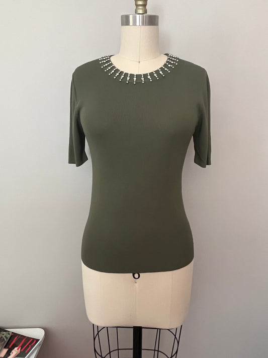 Olive gem knit top