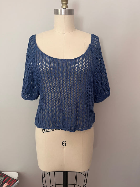 Open-weave crochet knit top