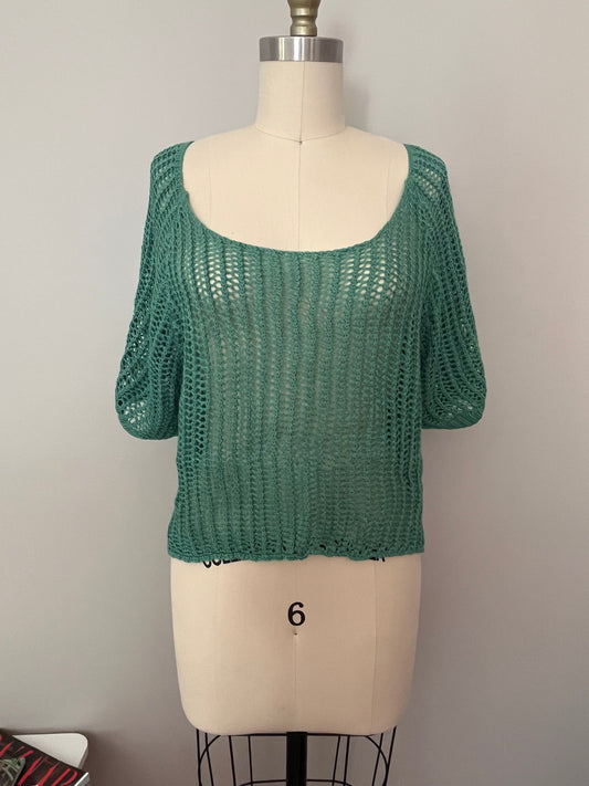 Green open-weave crochet knit top