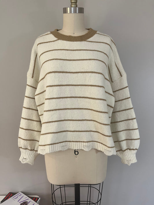 Cream crewneck strip Pullover